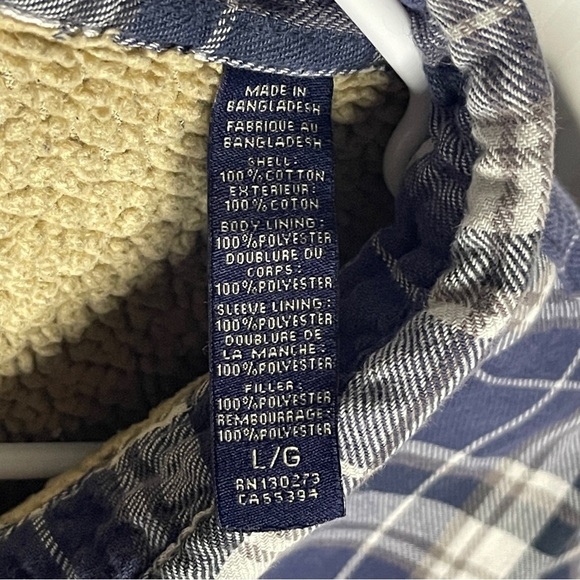 Wrangler Sherpa Lined Flannel Shirt Jacket Size Large Blue Plaid Workwear Chore - Picture 8 of 9